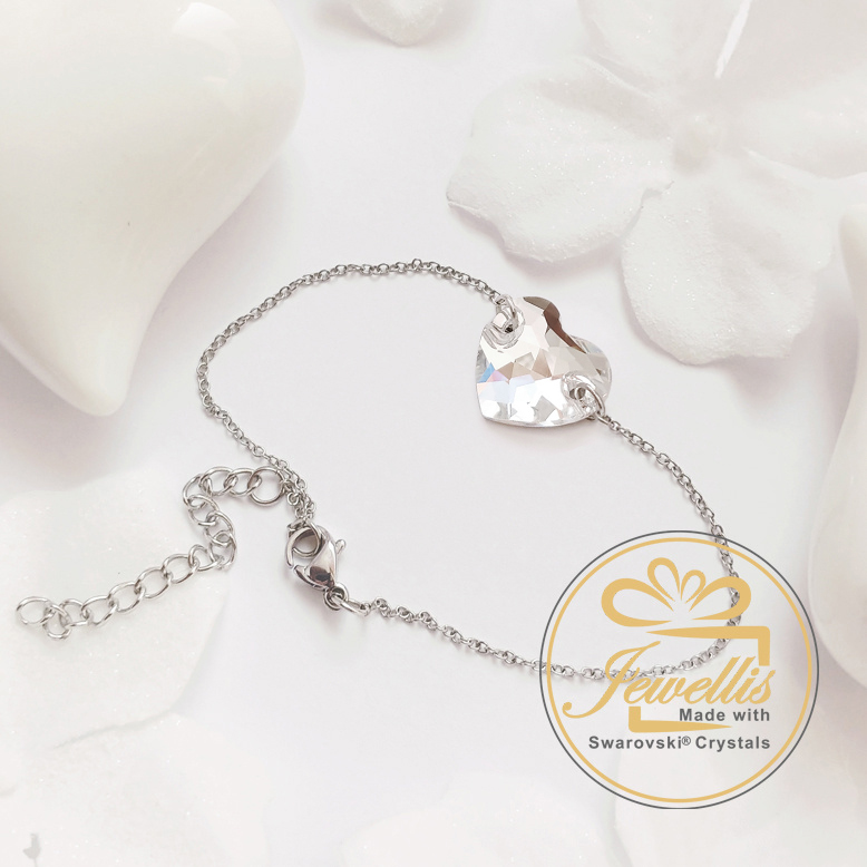 Ocelový set s krystaly ve tvaru srdce Swarovski - Crystal F