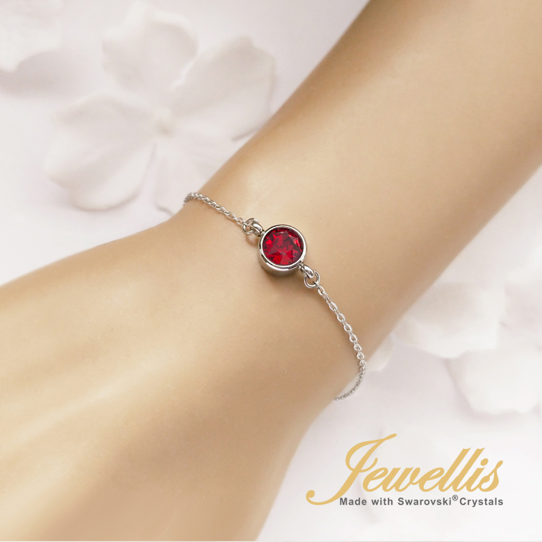 3-dílná ocelová sada Chaton Deluxe - náramek, náhrdelník a náušnice kruhy s krystaly Swarovski - Scarlet