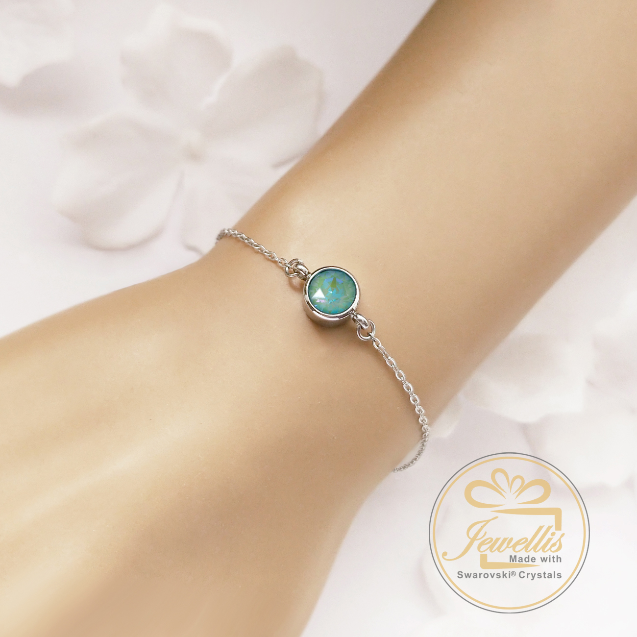 3-dílná ocelová sada Chaton Deluxe - náramek, náhrdelník a náušnice kruhy s krystaly Swarovski - Silky Sage Delite