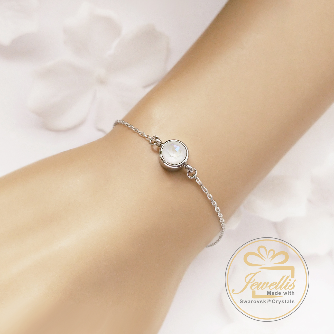 3-dílná ocelová sada Chaton Deluxe - náramek, náhrdelník a náušnice kruhy s krystaly Swarovski - Light Grey Delite