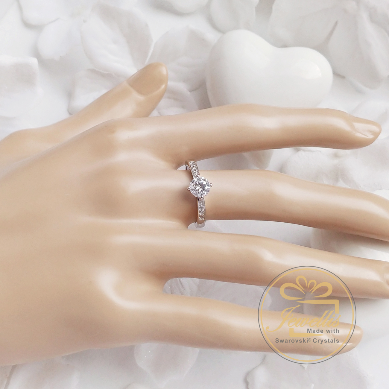 Stříbrný rhodiovaný prsten Round Zirconia se zirkonem Swarovski - White