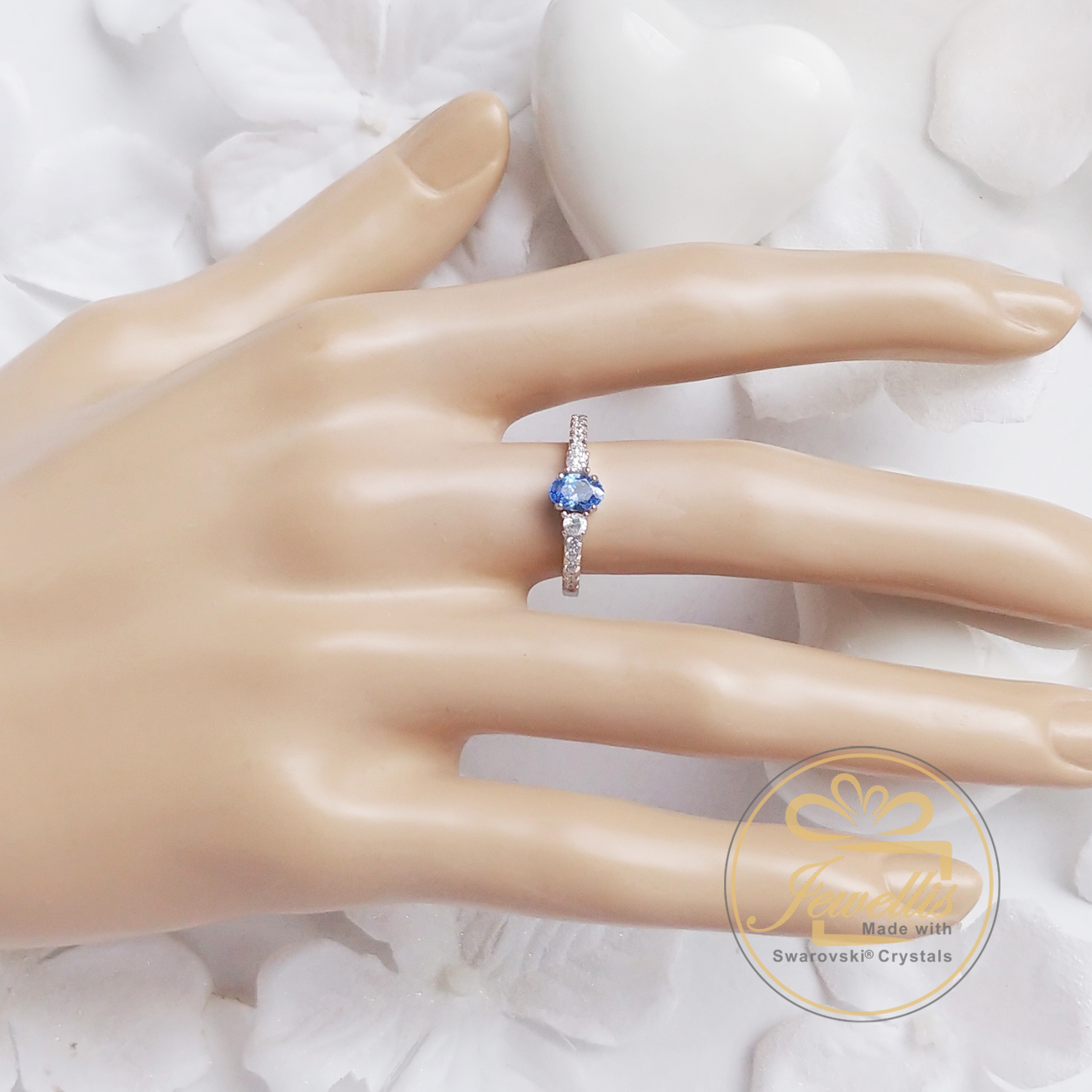 Stříbrný rhodiovaný prsten Oval Zirconia se zirkonem Swarovski - Fancy Blue