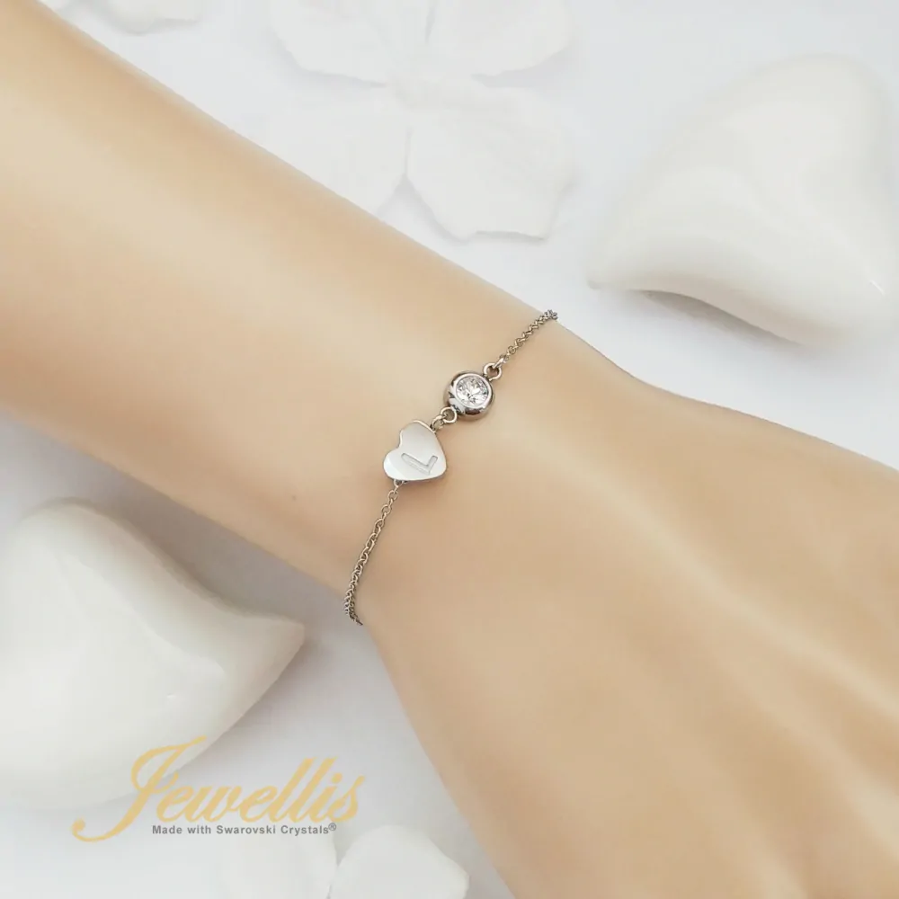 Personalizovaný ocelový náramek Crystal Heart Letter - srdce s písmenem A až Z a krystalem Swarovski