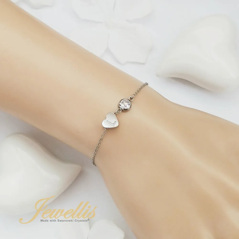 Zvýhodněná 2-dílná sada personalizovaný ocelový náhrdelník a náramek Crystal Heart Letter - srdce s písmenem A až Z a krystalem Swarovski