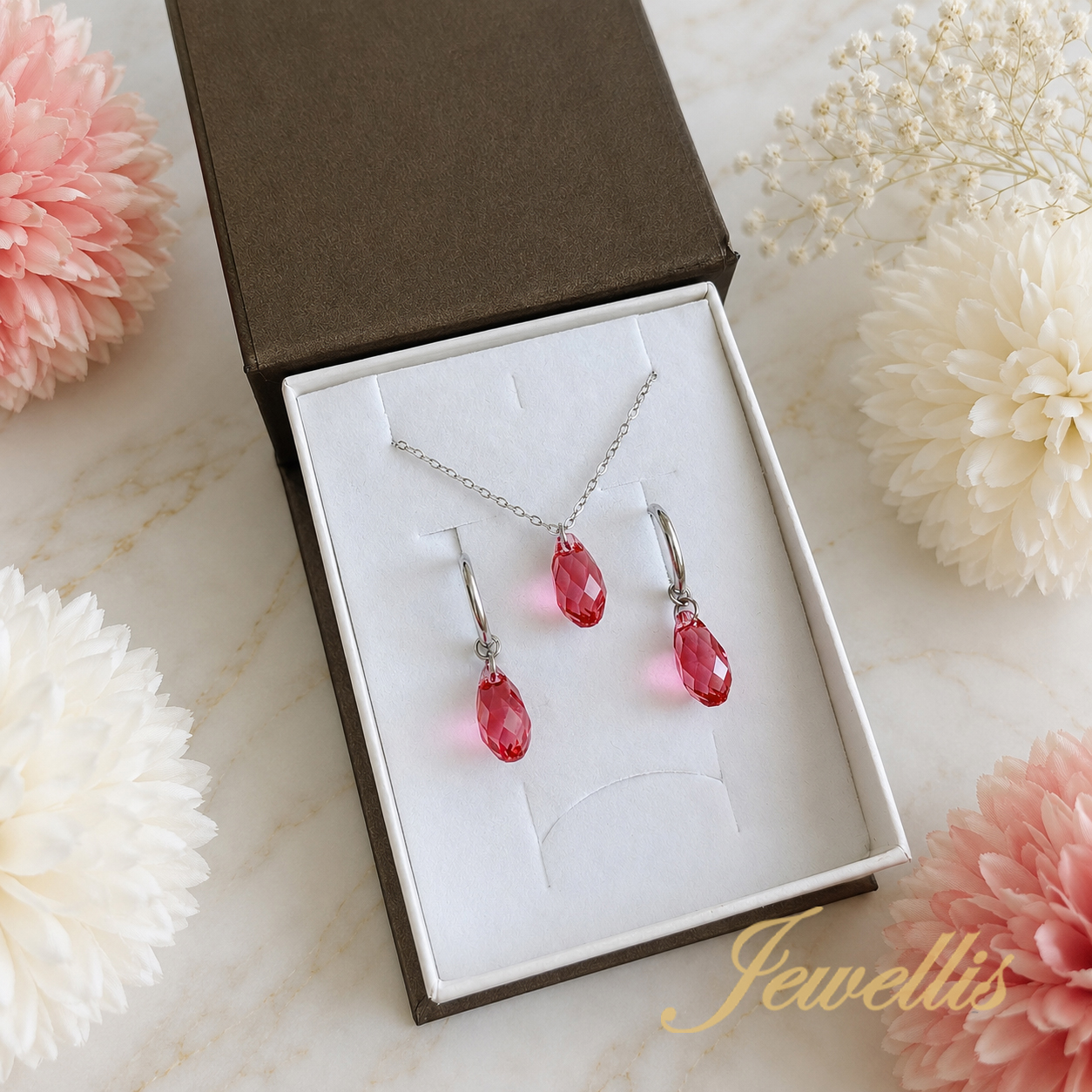 Briolette Emerald – Set náhrdelníku a náušnic s krystaly Swarovski® z chirurgické oceli