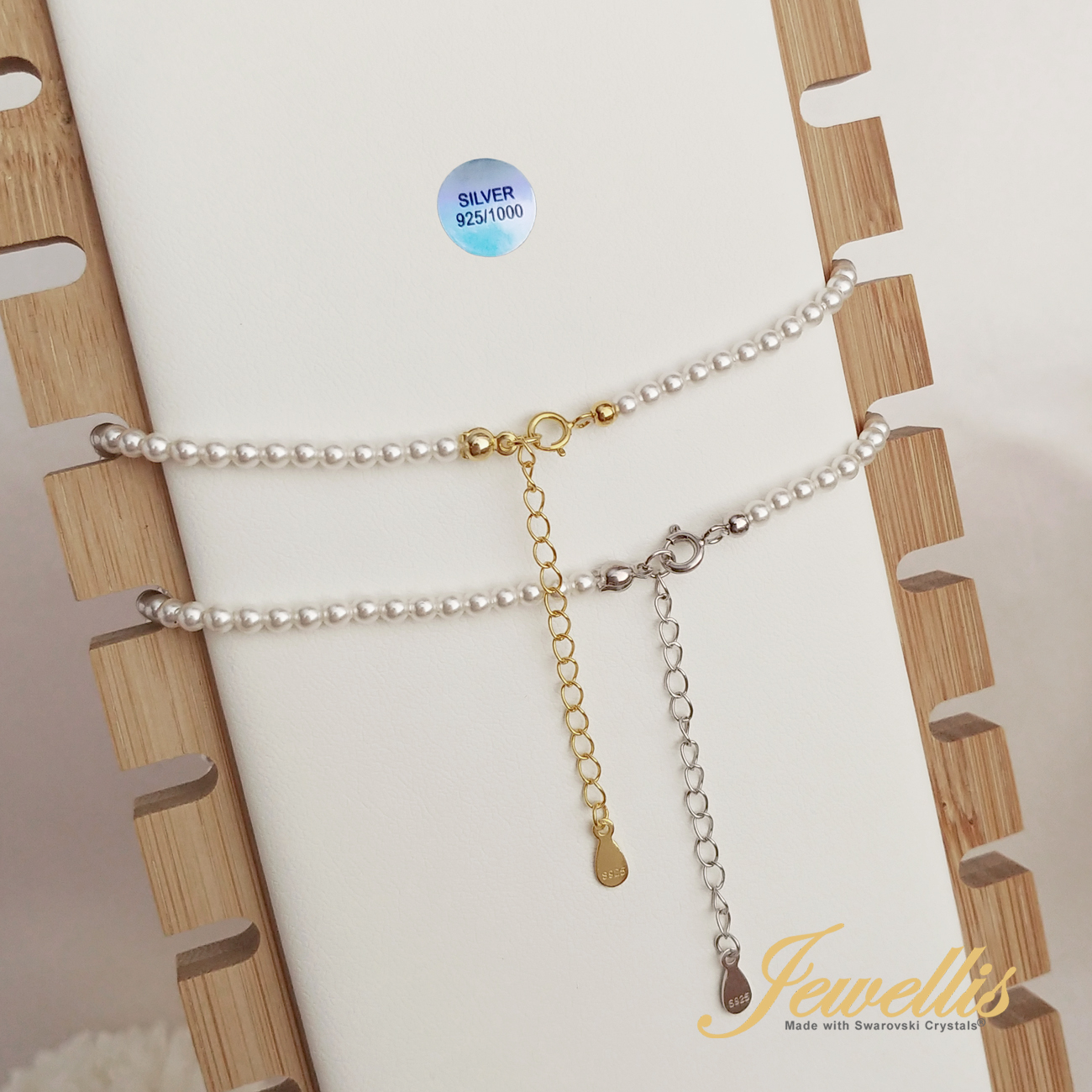Stříbrný perlový náhrdelník Snowflake Pearl se zirkony a perlami Swarovski 3mm - Crystal White