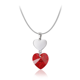 Ocelový náhrdelník Double Heart ve tvaru srdce s krystalem Swarovski - Siam AB