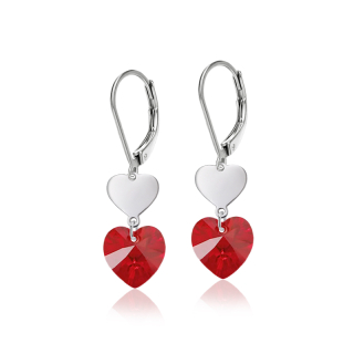 Ocelové náušnice Double Heart ve tvaru srdce s krystaly Swarovski - Siam AB