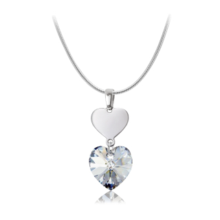 Ocelový náhrdelník Double Heart ve tvaru srdce s krystalem Swarovski - Crystal CAL