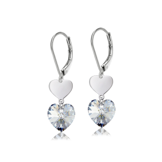 Ocelové náušnice Double Heart ve tvaru srdce s krystaly Swarovski - Crystal CAL