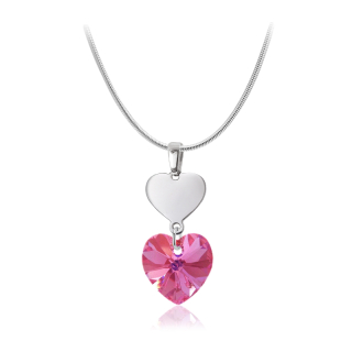 Ocelový náhrdelník Double Heart ve tvaru srdce s krystalem Swarovski - Rose AB