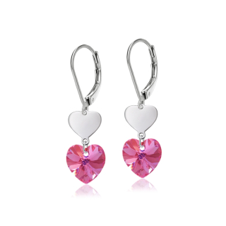 Ocelové náušnice Double Heart ve tvaru srdce s krystaly Swarovski - Rose AB