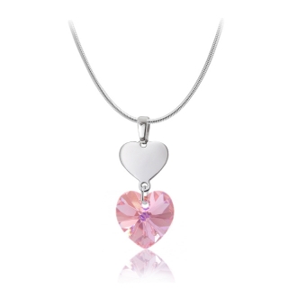Ocelový náhrdelník Double Heart ve tvaru srdce s krystalem Swarovski - Light Rose AB