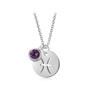 Ocelový náhrdelník konstelace ve znamení zvěrokruhu ryby s krystalem měsíce Únor Swarovski - Ametyst