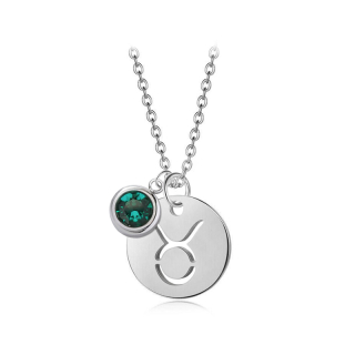Ocelový náhrdelník konstelace ve znamení zvěrokruhu býk s krystalem měsíce Květen Swarovski - Emerald