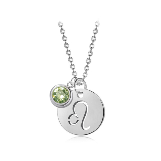 Ocelový náhrdelník konstelace ve znamení zvěrokruhu lev s krystalem měsíce Srpen Swarovski - Peridot