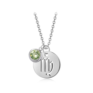 Ocelový náhrdelník konstelace ve znamení zvěrokruhu panna s krystalem měsíce Srpen Swarovski - Peridot
