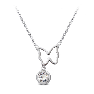 Ocelový náhrdelník ve tvaru motýla s krystalem Chaton Swarovski - Crystal F