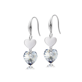 Ocelové náušnice Double Heart ve tvaru srdce s krystaly Swarovski - Crystal CAL