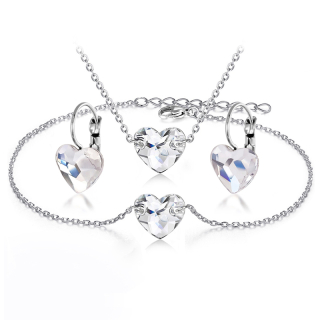 Ocelový set s krystaly ve tvaru srdce Swarovski - Crystal F