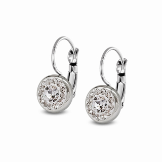 Ocelové náušnice na klapky Chaton Round Pavé s krystaly Swarovski - Crystal F