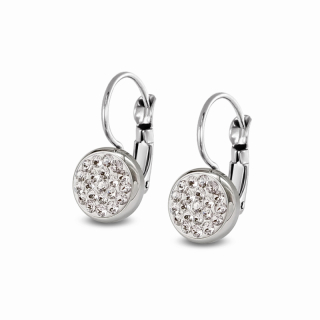 Ocelové náušnice na klapky Round Pavé s krystaly Swarovski - Crystal F