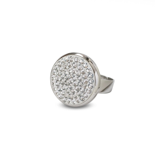 Ocelový nastavitelný prsten Round Pavé s krystaly Swarovski - Crystal F