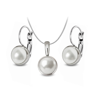 Ocelový set s perlami Button Swarovski - Crystal White
