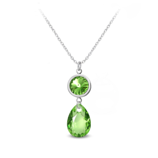 Ocelový náhrdelník ve tvaru kapky s krystaly Swarovski - Peridot