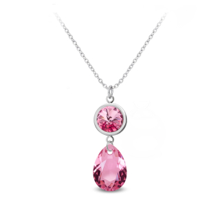Ocelový náhrdelník ve tvaru kapky s krystaly Swarovski - Rose