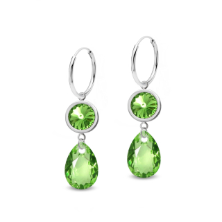 Ocelové visací náušnice Tears ve tvaru kapky s krystaly Swarovski - Peridot