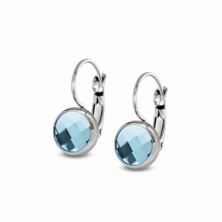 Ocelové náušnice na klapky Chessboard s krystaly Swarovski - Aquamarine