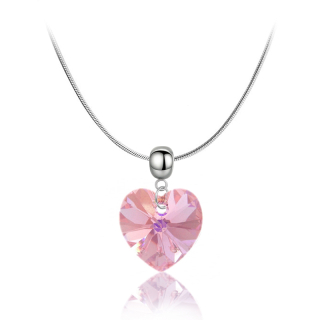 Ocelový náhrdelník ve tvaru srdce s krystalem Swarovski - Light Rose