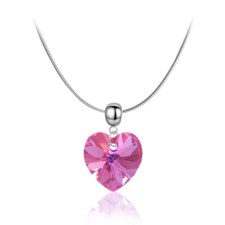 Ocelový náhrdelník ve tvaru srdce s krystalem Swarovski - Rose