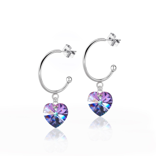 Ocelové náušnice polokruhy ve tvaru srdce s krystaly Swarovski - Crystal Vitrail Light