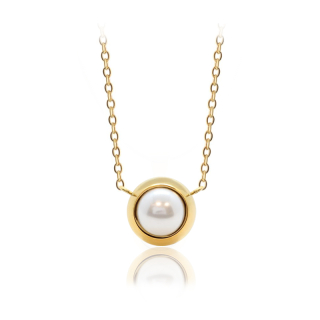 Ocelový pozlacený náhrdelník Gold Pearl Change-N-Go s perlou Swarovski 8mm - Crystal White