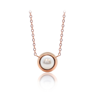 Ocelový pozlacený náhrdelník Rose Gold Pearl Change-N-Go s perlou Swarovski 8mm - Crystal White