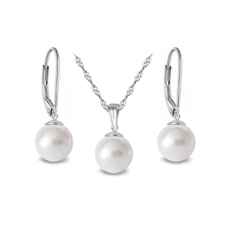 Stříbrný rhodiovaný perlový set s perlou Swarovski - Crystal White