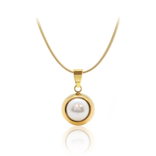 Ocelový pozlacený náhrdelník Gold Pearl Change-N-Go s perlou Swarovski 8mm - Crystal White