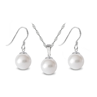 Stříbrný rhodiovaný perlový set s perlou Swarovski - Crystal White