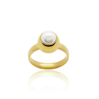 Ocelový pozlacený prsten Gold Pearl Change-N-Go s perlou Swarovski 8mm - Crystal White
