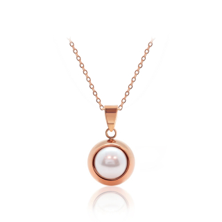 Ocelový pozlacený náhrdelník Rose Gold Pearl Change-N-Go s perlou Swarovski 8mm - Crystal White