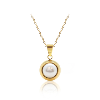 Ocelový pozlacený náhrdelník Gold Pearl Change-N-Go s perlou Swarovski 8mm - Crystal White