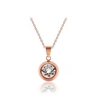 Ocelový pozlacený náhrdelník Rose Gold Chaton Change-N-Go s krystalem Swarovski 8mm - Crystal F