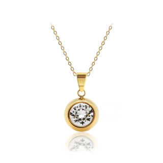 Ocelový pozlacený náhrdelník Gold Chaton Change-N-Go s krystalem Swarovski 8mm - Crystal F