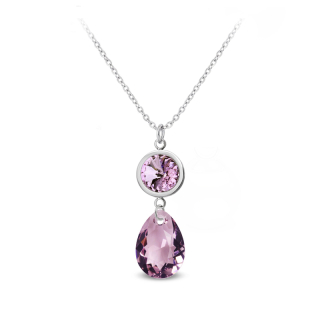 Ocelový náhrdelník ve tvaru kapky s krystaly Swarovski - Light Amethyst
