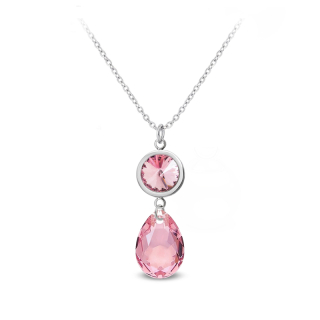 Ocelový náhrdelník ve tvaru kapky s krystaly Swarovski - Light Rose