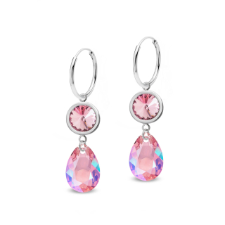 Ocelové visací náušnice Tears ve tvaru kapky s krystaly Swarovski - Light Rose Shimmer