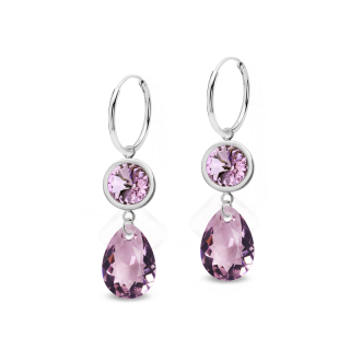 Ocelové visací náušnice Tears ve tvaru kapky s krystaly Swarovski - Light Amethyst