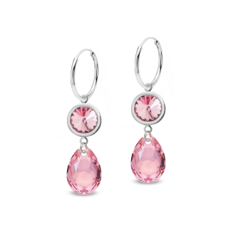 Ocelové visací náušnice Tears ve tvaru kapky s krystaly Swarovski - Light Rose